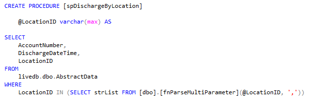 tsql discharge report code